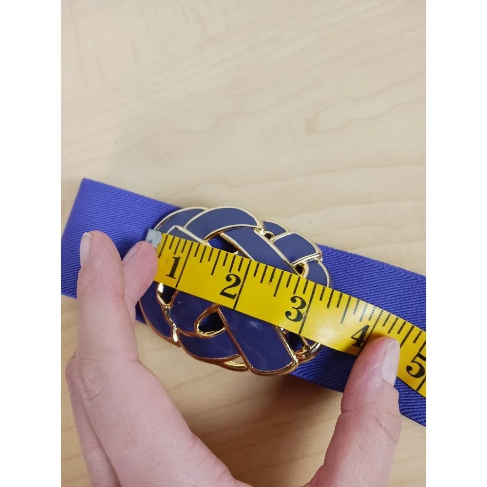 Dia-Lon Vintage Cinch Belt Womens Purple Gold Tone Enamel Knot Buckle Elastic